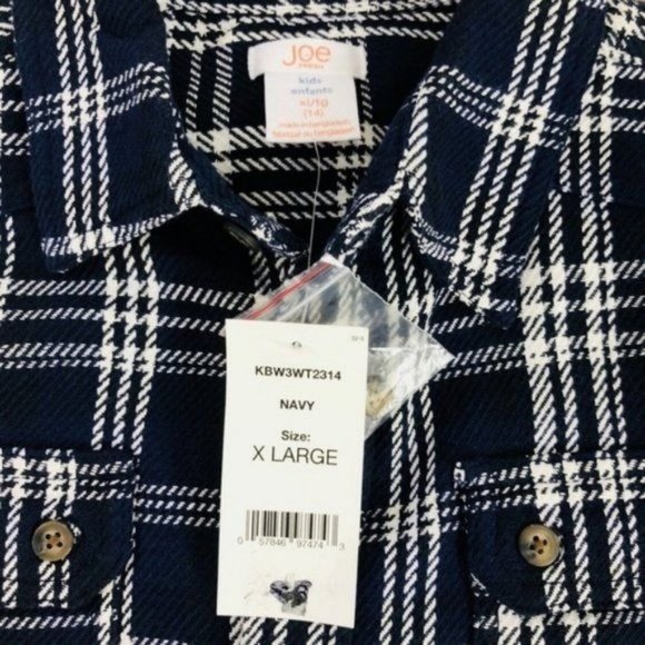 Joe Fresh Kids Button Down Long Sleeve Navy Plaid - Picture 4 of 5